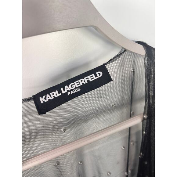 Karl Lagerfeld Paris Women's Embellished Tulle Stole Wrap Sheer Black One Size‎ - Picture 9 of 11